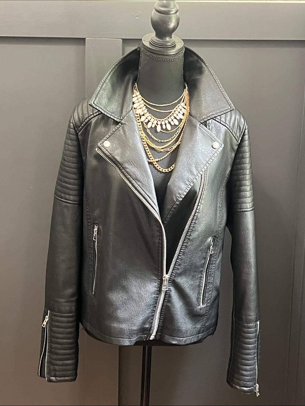 TopShop Black Faux Leather Moto Jacket - Women